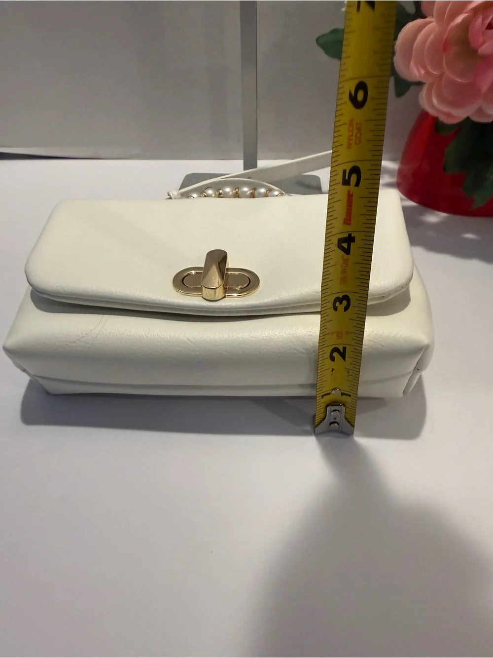 New INC Elegant White Pearl-Handle Vegan Crossbody Bag